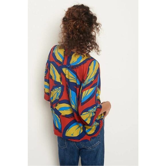 Anthropologie Corey Lynn Calter Rhea Blouse Bold Colorful Leaf Top Size XS - Picture 2 of 7